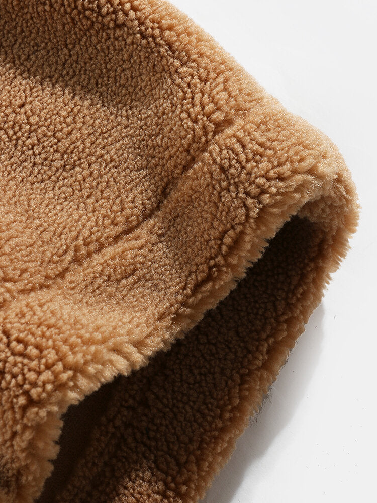Mens Letter Applique Fleece Warm Plush Thick Jacket With Pocket