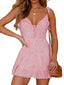 Women's Sleeveless Floral Ruffle V Neck Slim Dress