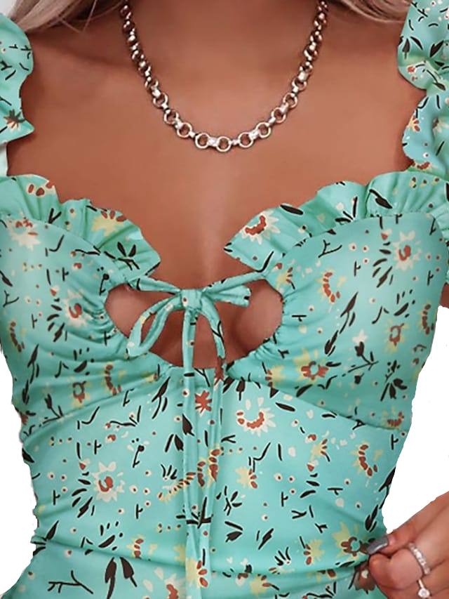 Women‘s Sleeveless Floral Print V Neck Stylish Beach Holiday Slim Dress Secondary image