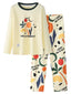 Women's Graphic Letter Print Ribbed Pullover Pajama Set with Elastic Waist and Pockets