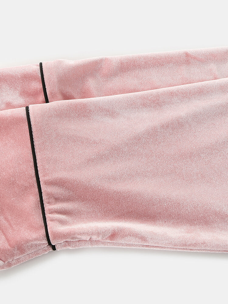 Plus Size Velvet Pajama Set: Lapel Button Top & Loose Straight Pants for Women