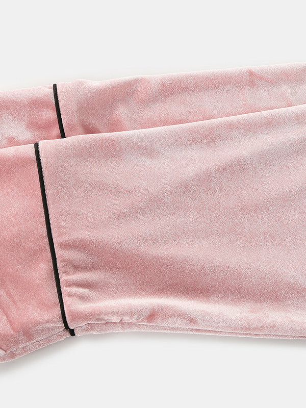 Plus Size Velvet Pajama Set: Lapel Button Top & Loose Straight Pants for Women