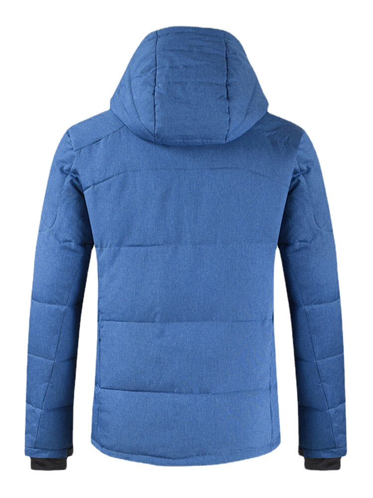 Mens Winter Warm Thicken Zipper Detail Solid Color Hooded Down Coat Secondary image