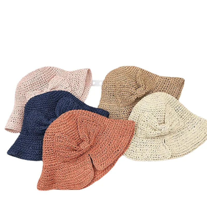 Female Foldable Bowknot Decoration Casual Breathable Small Brim Sunscreen Sun Hat Straw Hat Bucket Hat Main image