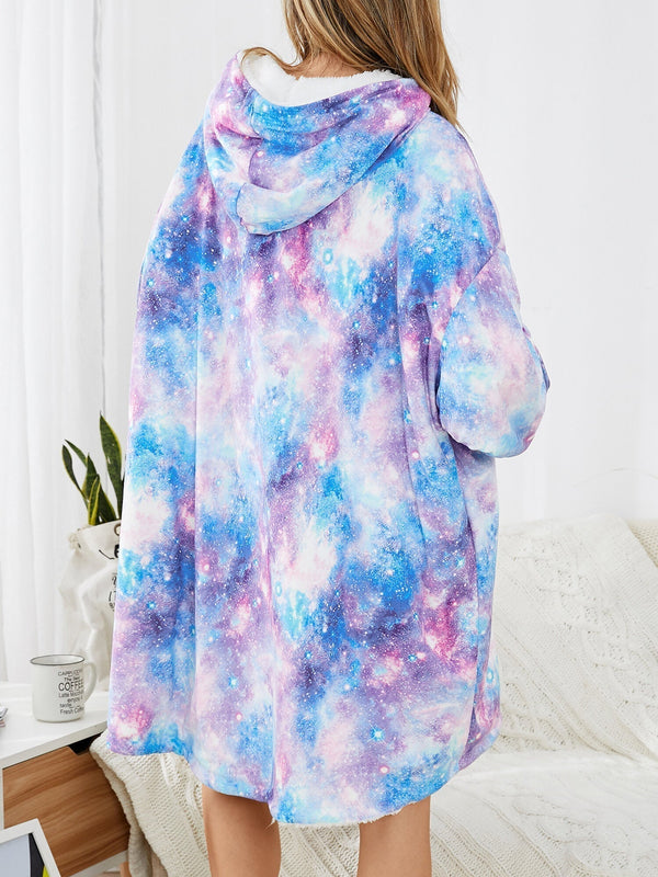 Women's Starry Sky Tie Dye Oversized Reversible Fleece Blanket Hoodie with Pocket