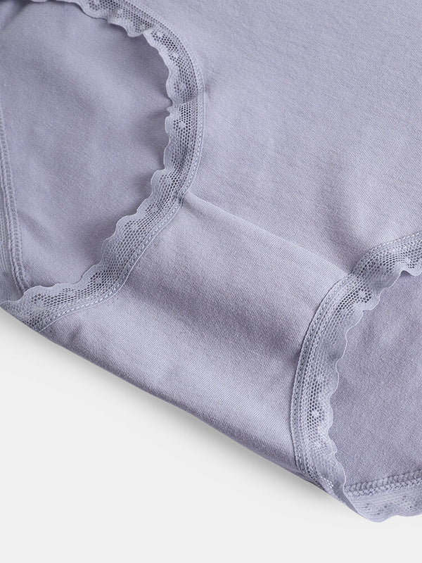Women's Cotton Lace Trim Panties with Letter Waistband - Solid Color, Cozy Lining