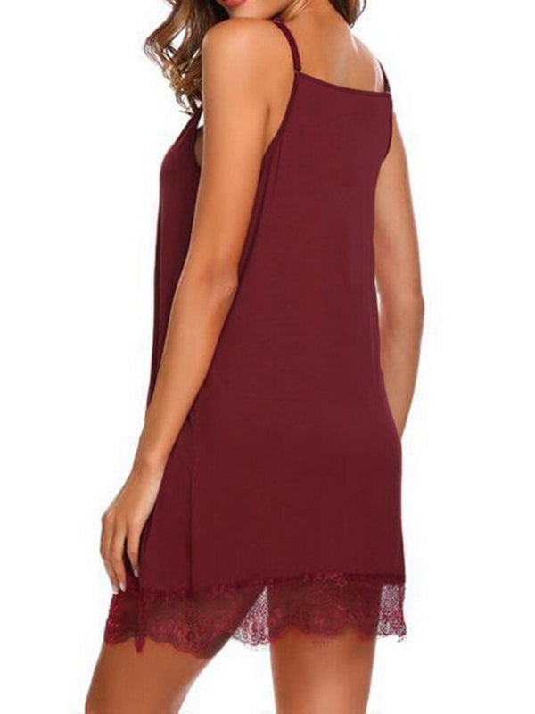 Women's Casual Summer Nightgown, O-Neck Lace Patchwork