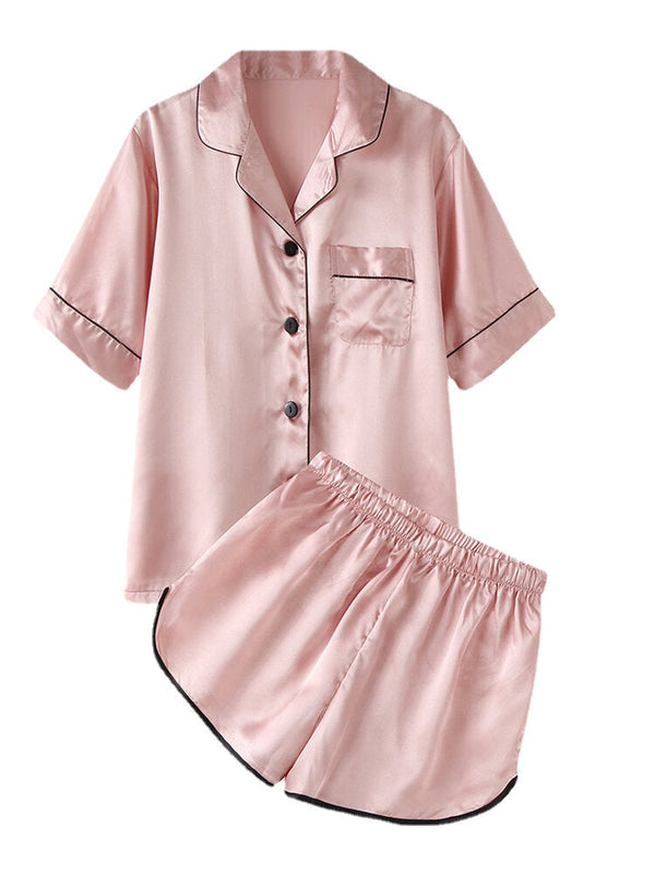 Women's Colorful Striped Revere Collar Silk Pajama Set with Pockets
