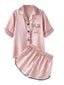 Women's Colorful Striped Revere Collar Silk Pajama Set with Pockets