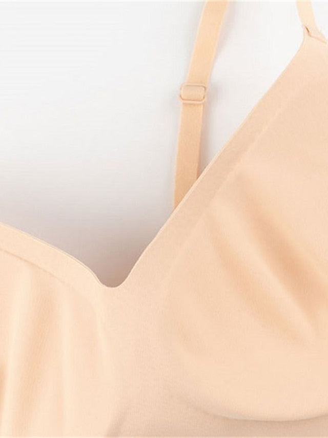 Women's Wireless Bras Padded Bras Sports Bras Fixed Straps 34 Cup V Neck Breathable Running Push Up Pure Color Pull-On Closure