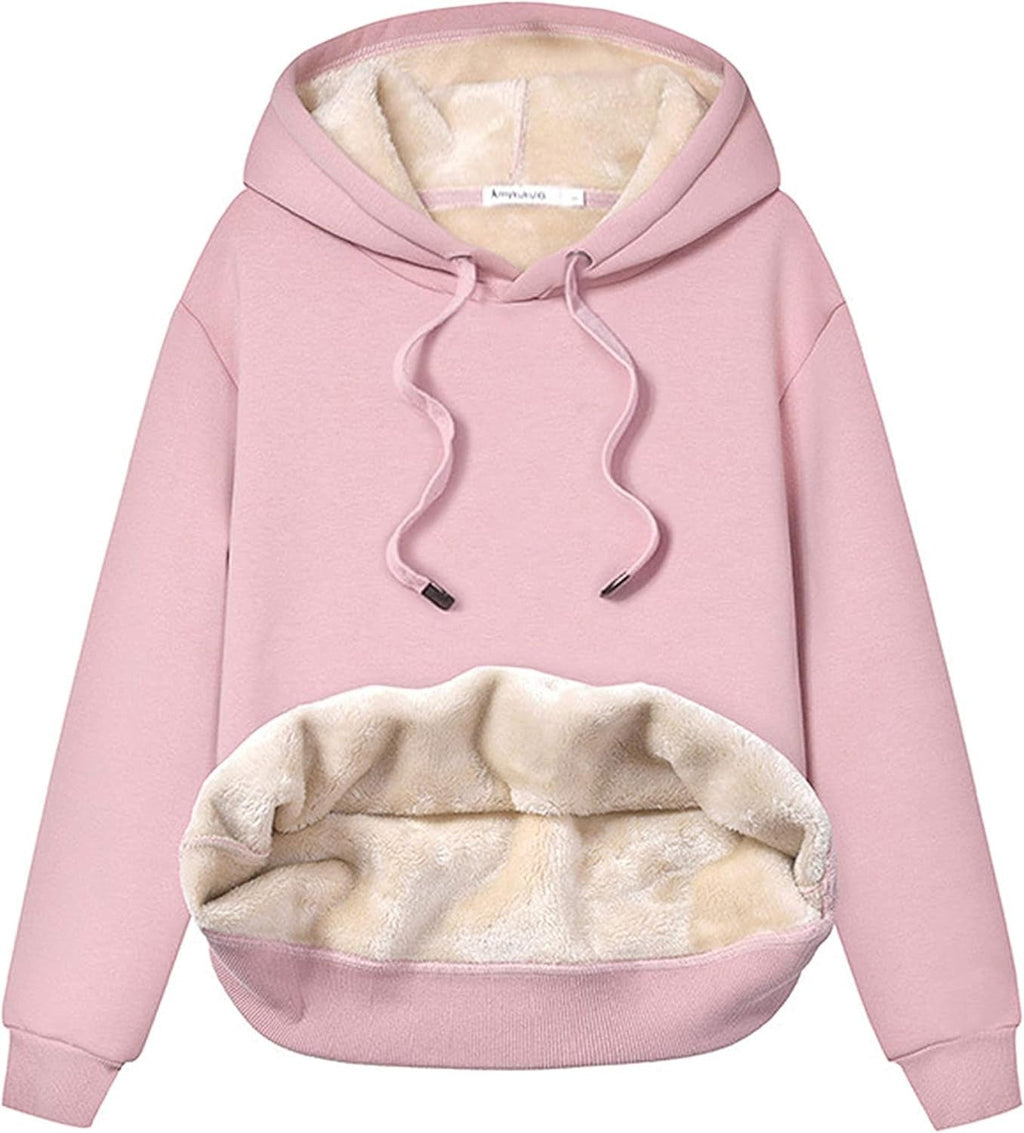 Women’s Cozy Sherpa Lined Hoodie Sweatshirt – Adjustable Drawstring Hood, Kangaroo Pocket, Long Sleeves for Fall & Winter Comfort