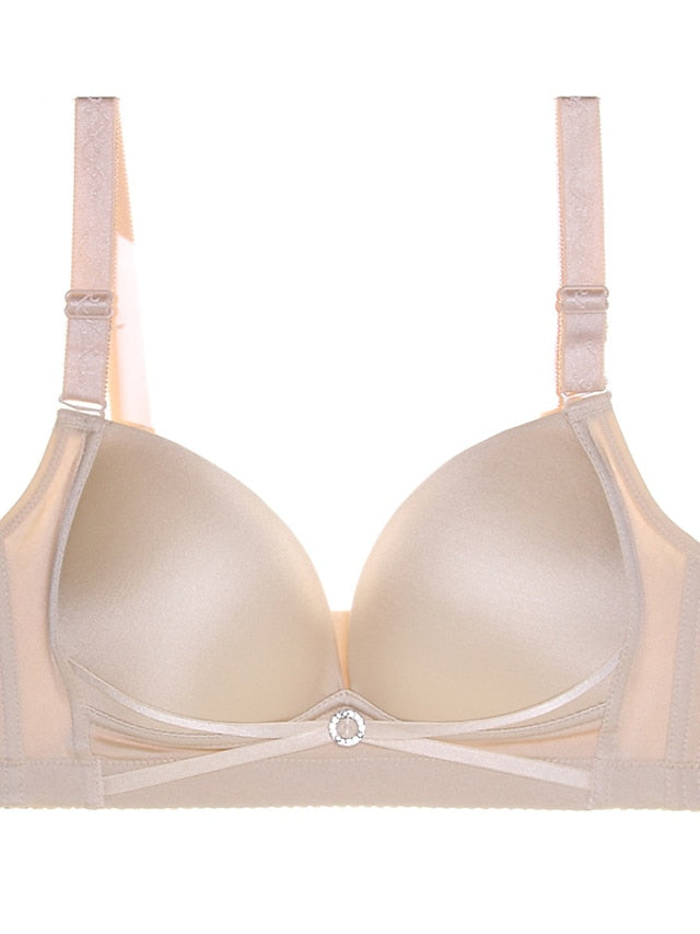 Women's Wireless Bras Double Strap Adjustable 34 Cup Deep V Breathable Push Up Pure Color Hook & Eye Casual Daily Nylon 1PC Main image