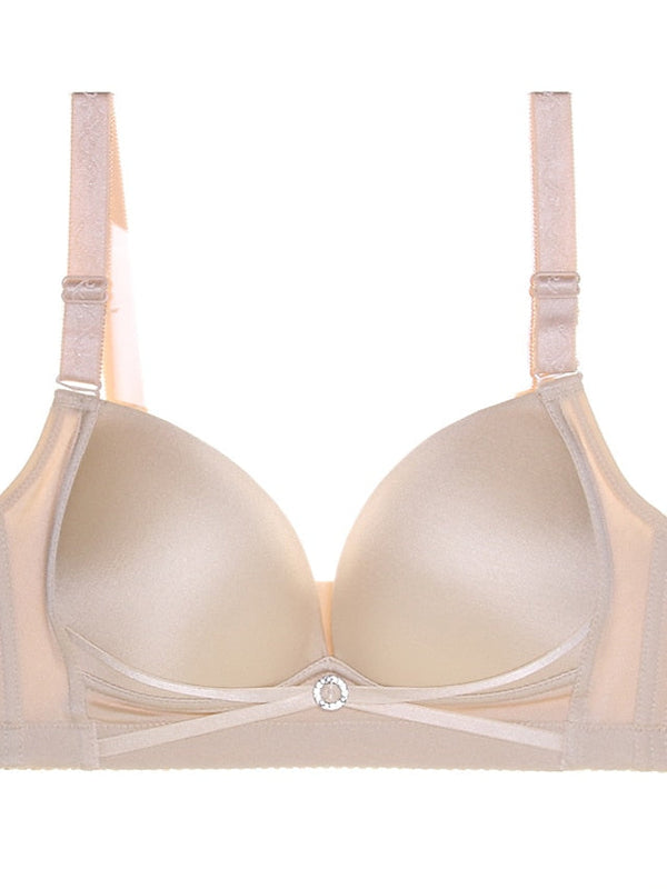 Women's Wireless Bras Double Strap Adjustable 34 Cup Deep V Breathable Push Up Pure Color Hook & Eye Casual Daily Nylon 1PC