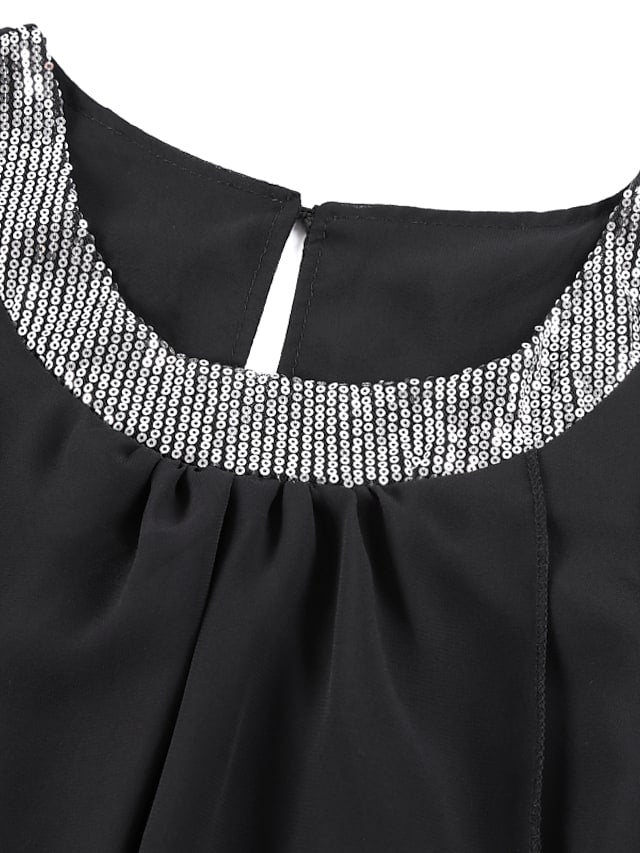 Women's Sleeveless Pure Color Crew Neck Casual Weekend Temperament Chiffon Dress