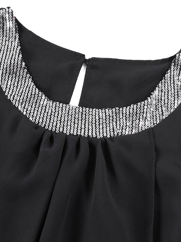 Women's Sleeveless Pure Color Crew Neck Casual Weekend Temperament Chiffon Dress