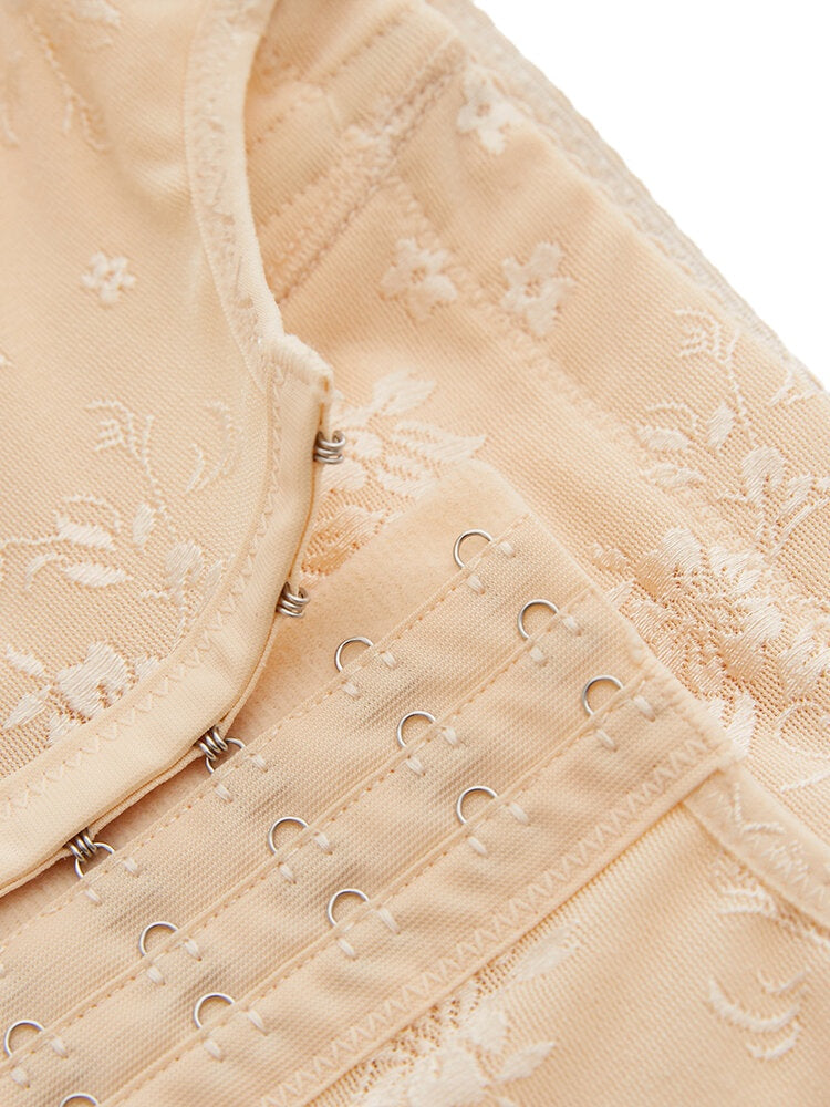 Women Embroidered Solid Color Lace Tummy Control Shapewear Panties