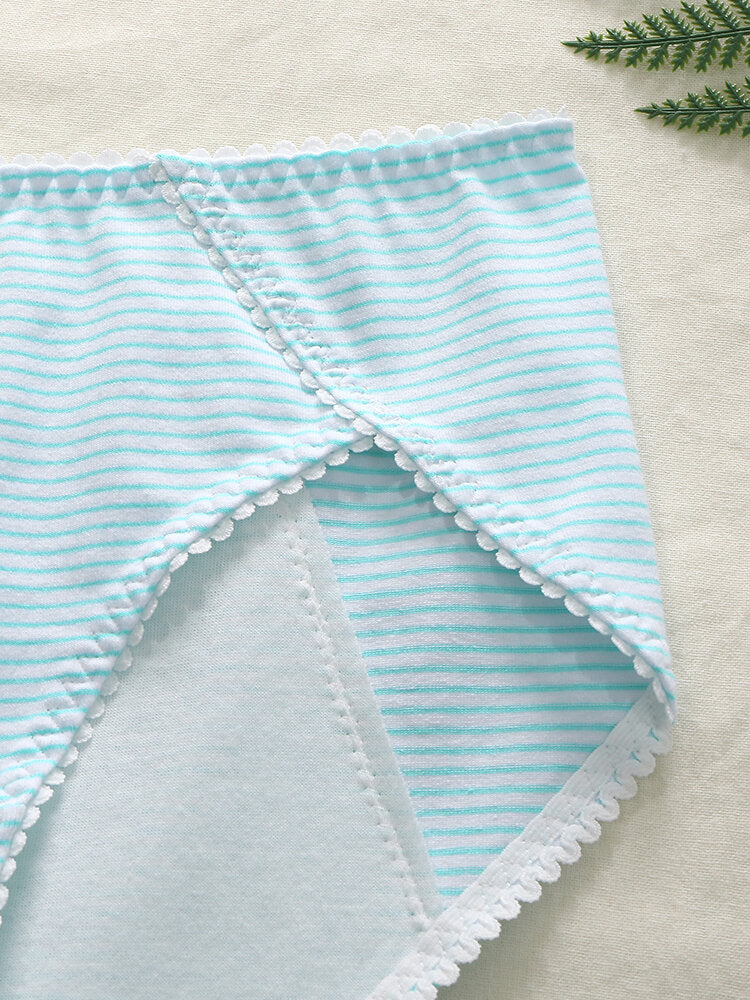 Women's Striped Antibacterial Cotton Mid Waist Panties
