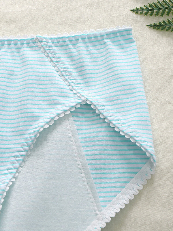 Women's Striped Antibacterial Cotton Mid Waist Panties