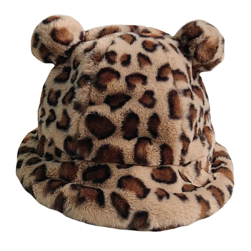 Women Faux Rabbit Hair Warm Soft Cute Casual All-match Animal Ear Pattern Bucket Hat Main image