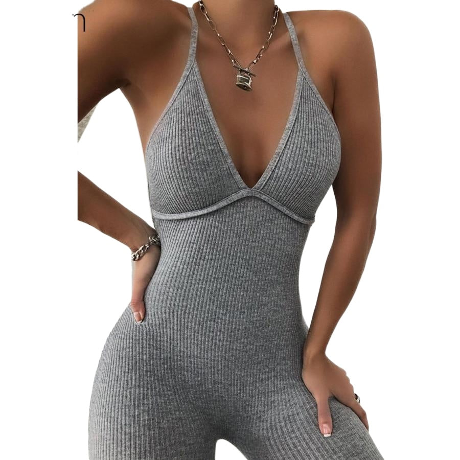 Casual Sexy Ladies' V-neck Backless Elastic Jumpsuits For Sport Hang Out Main image