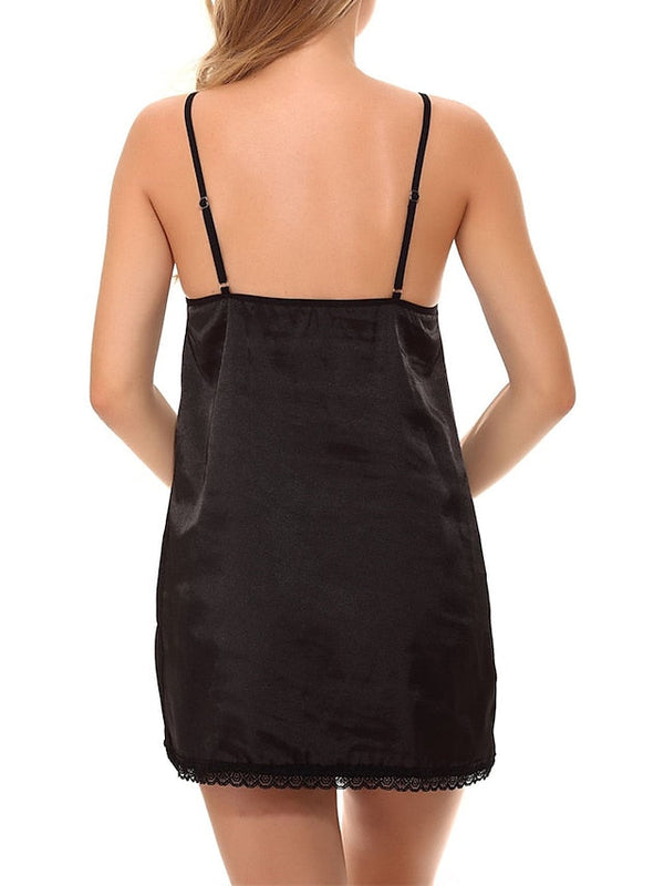 Women's Sexy Lace Backless Mini Dress - Solid Color Strap Lounge Wear