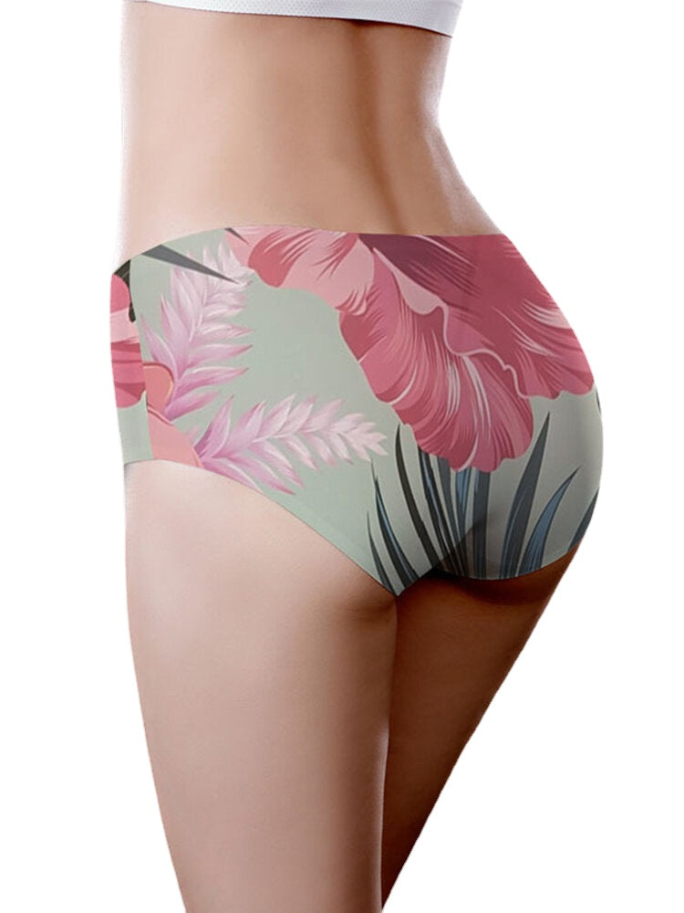 Women's Floral Ice Silk Mid-Waist Breathable Panties
