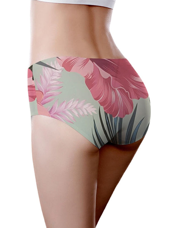 Women's Floral Ice Silk Mid-Waist Breathable Panties