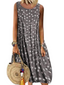 Women's Sleeveless Polka Dot Print Crew Neck Swing Boho Dress
