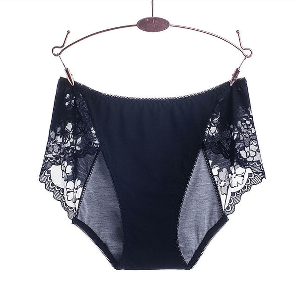 Women's Brief Underwear Period Panties 1 PC Underwear Fashion Simple Sexy Lace Hole Pure Color Cotton Mid Waist Sexy Black Purple Pink