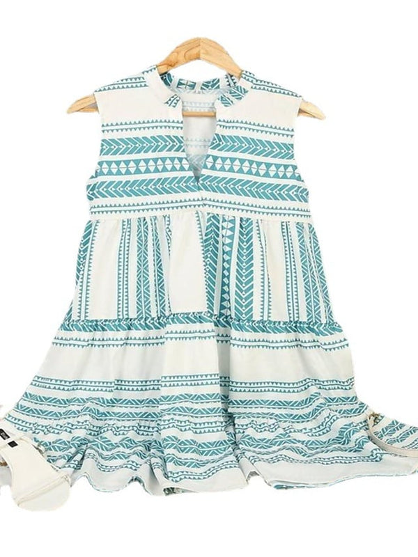 Women's Sleeveless Print V Neck Holiday Casual Dress