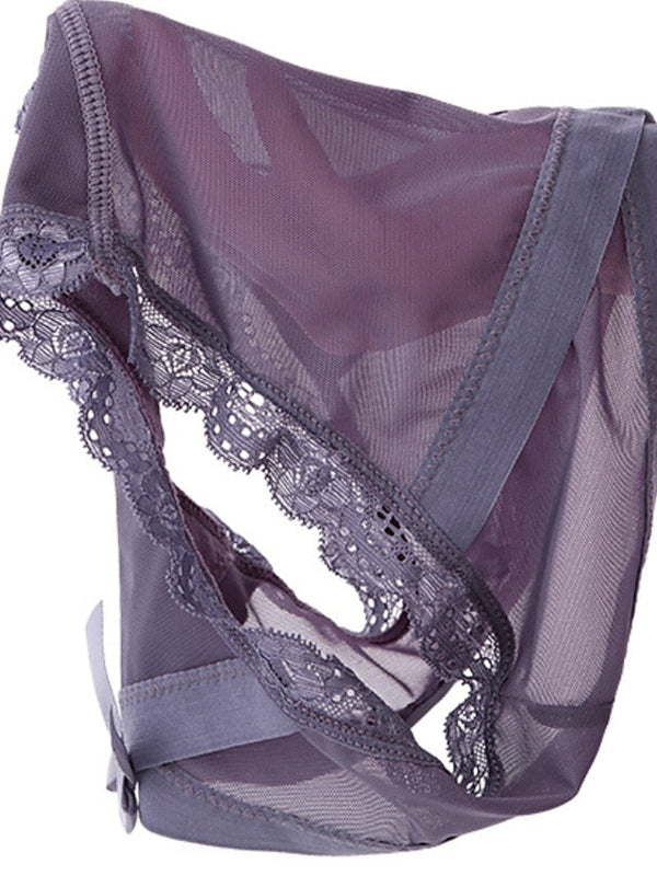 Women's Basic Panties Brief Underwear 3Pcs Comfort Mesh Hole Print Lace Pure Color