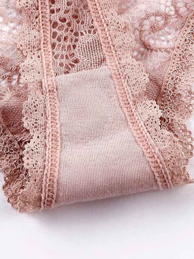 Women's Sexy Panties Basic Panties G-strings & Thongs Panties Brief Underwear 1 PC Underwear Fashion Sexy Comfort Lace Basic Lace Pure Color Nylon Low Waist Sexy Black Pink Wine