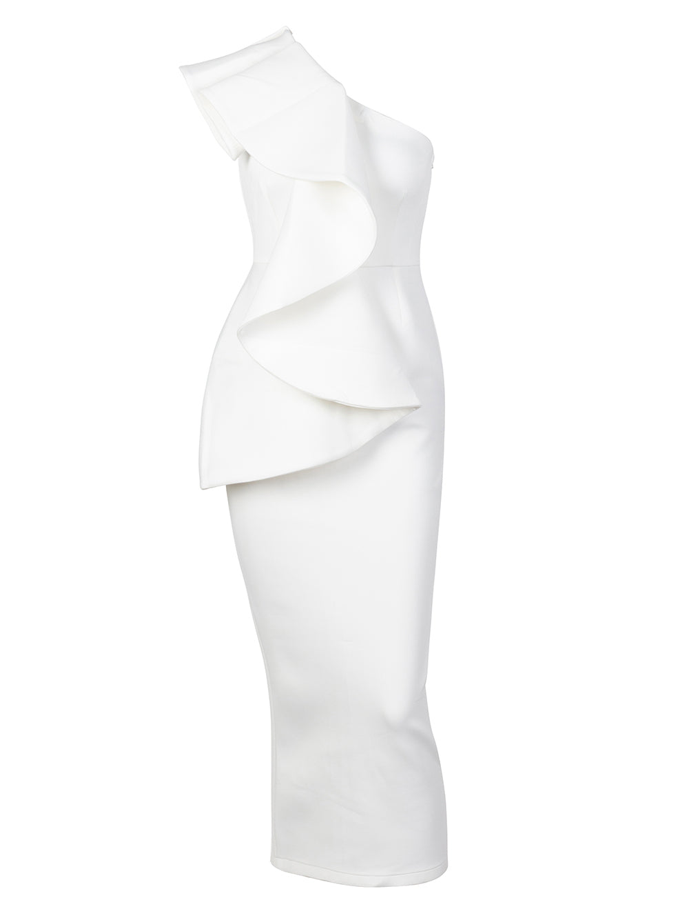 Love&Lemonade Sexy One-Shoulder Ruffled Trim Strapless  Slim Bodycon Party Dress LM9521 WHITE Main image