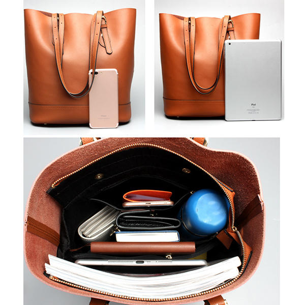 Women Genuine Leather Handbag High End Tote Bag Bucket Secondary image