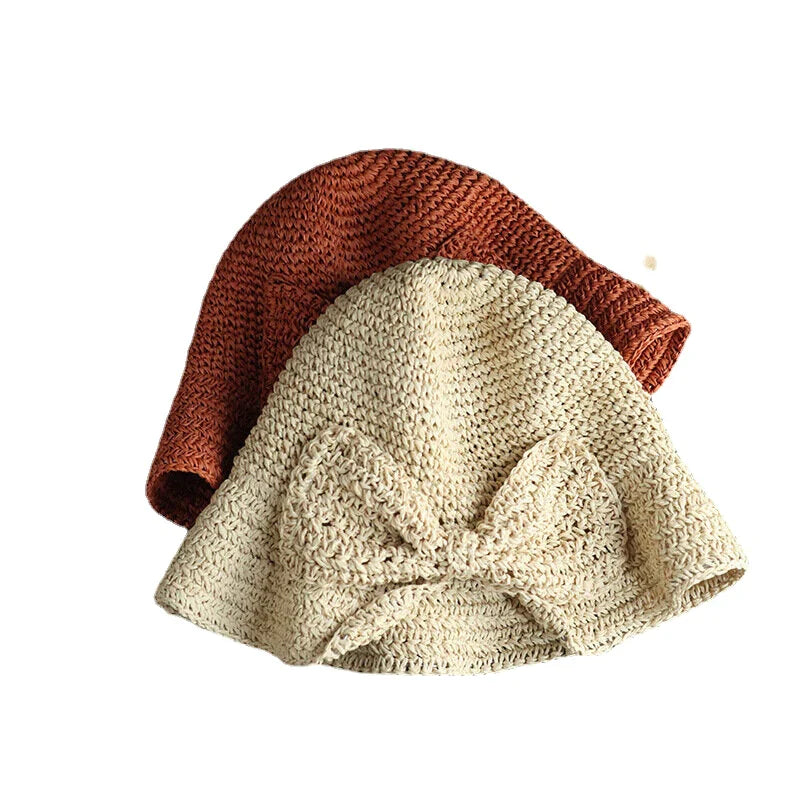 Female Foldable Bowknot Decoration Casual Breathable Small Brim Sunscreen Sun Hat Straw Hat Bucket Hat Secondary image
