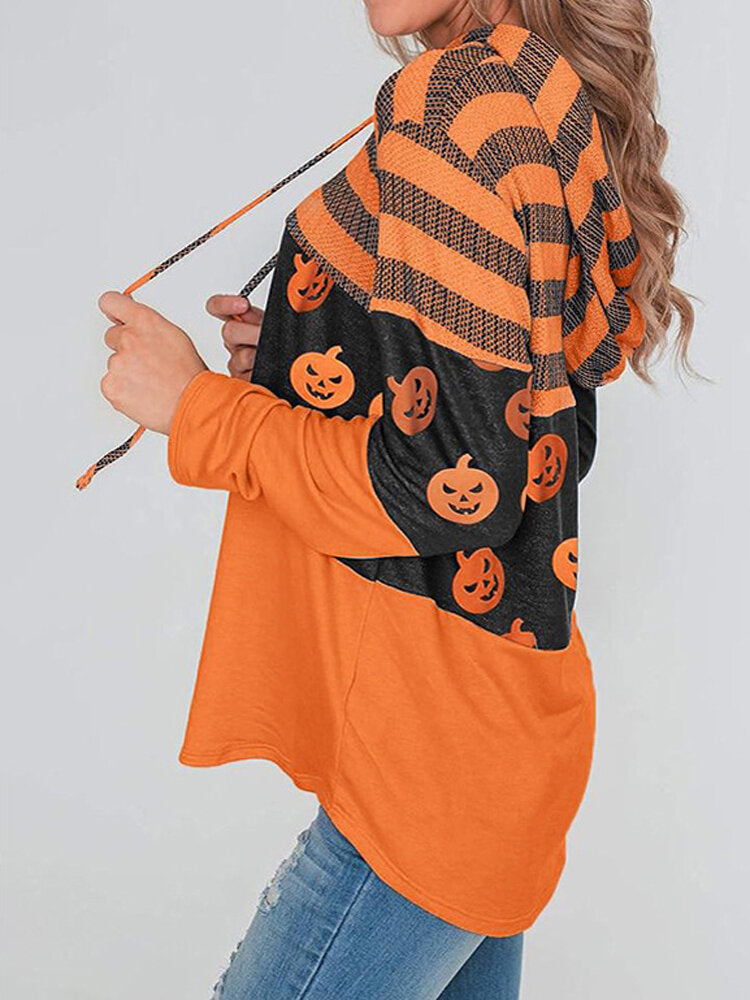 Women Christmas Elk Stripe Patchwork Casual Long Sleeve Drawstring Hoodies Secondary image