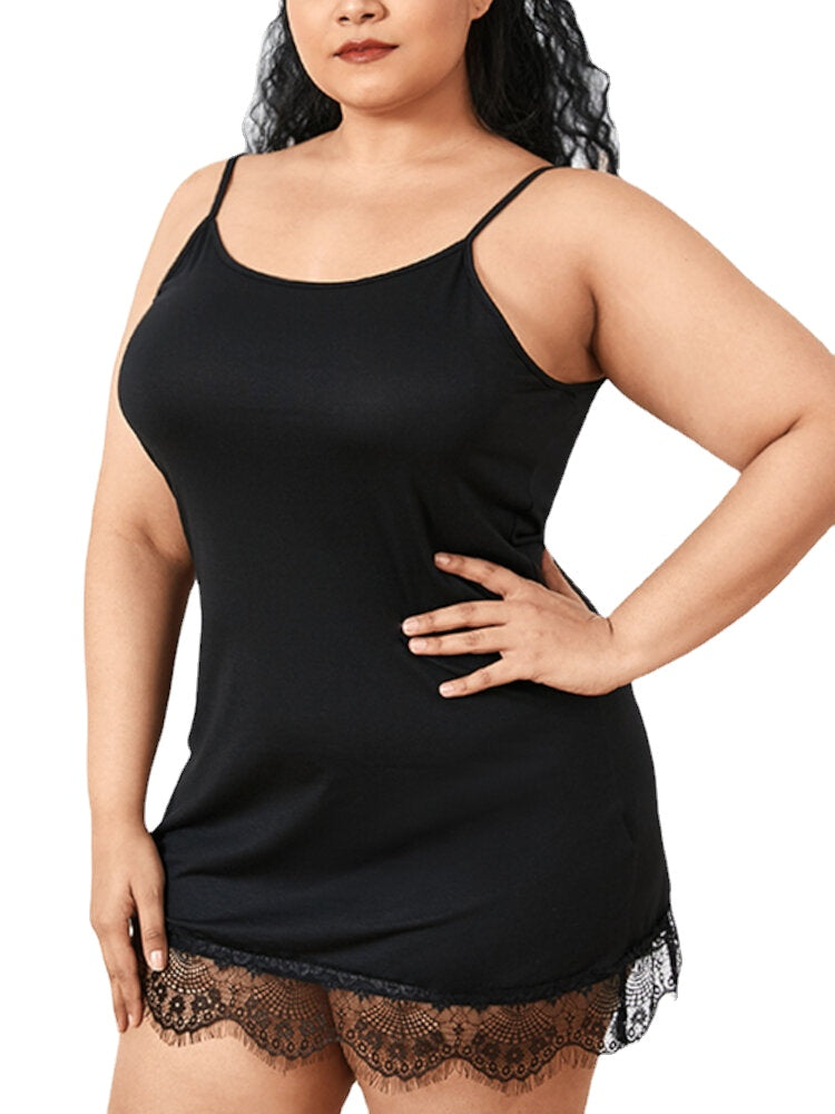 Women's Casual Summer Nightgown, O-Neck Lace Patchwork Main image