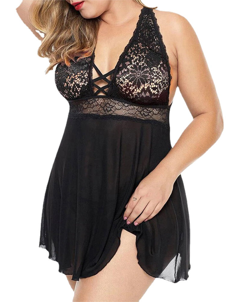 Plus Size Lace Backless Nightgown for Women