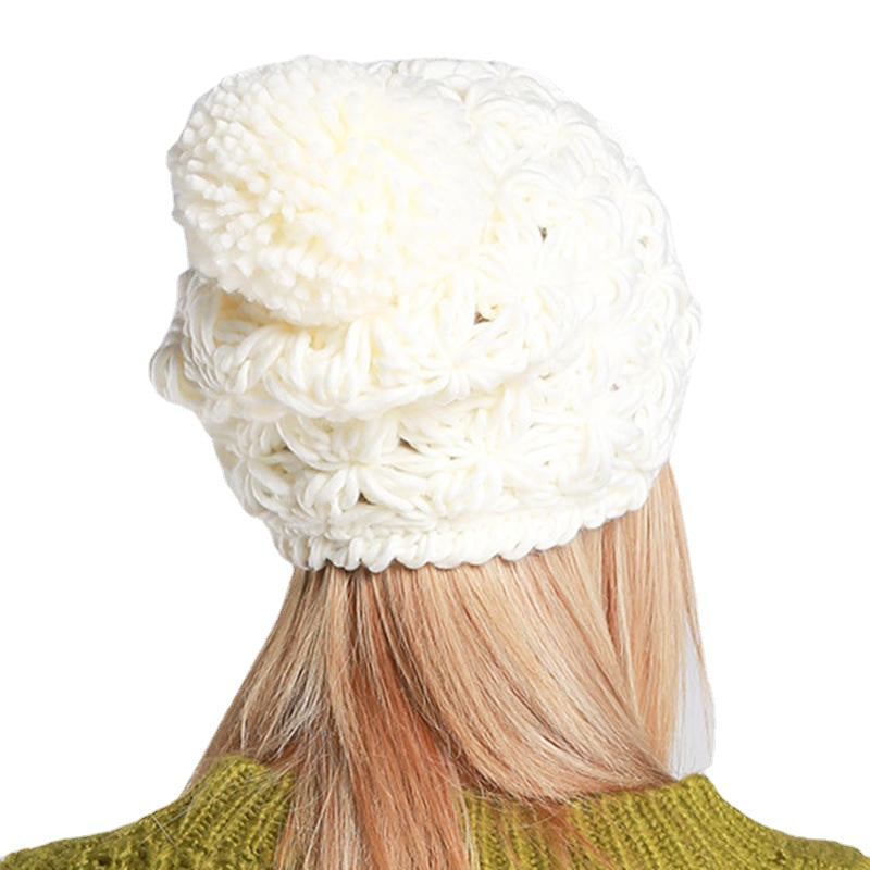 Womens Hand-Woven Knitted Beanie Hat Winter Hollow Out Slouchy Earmuffs Skullcap