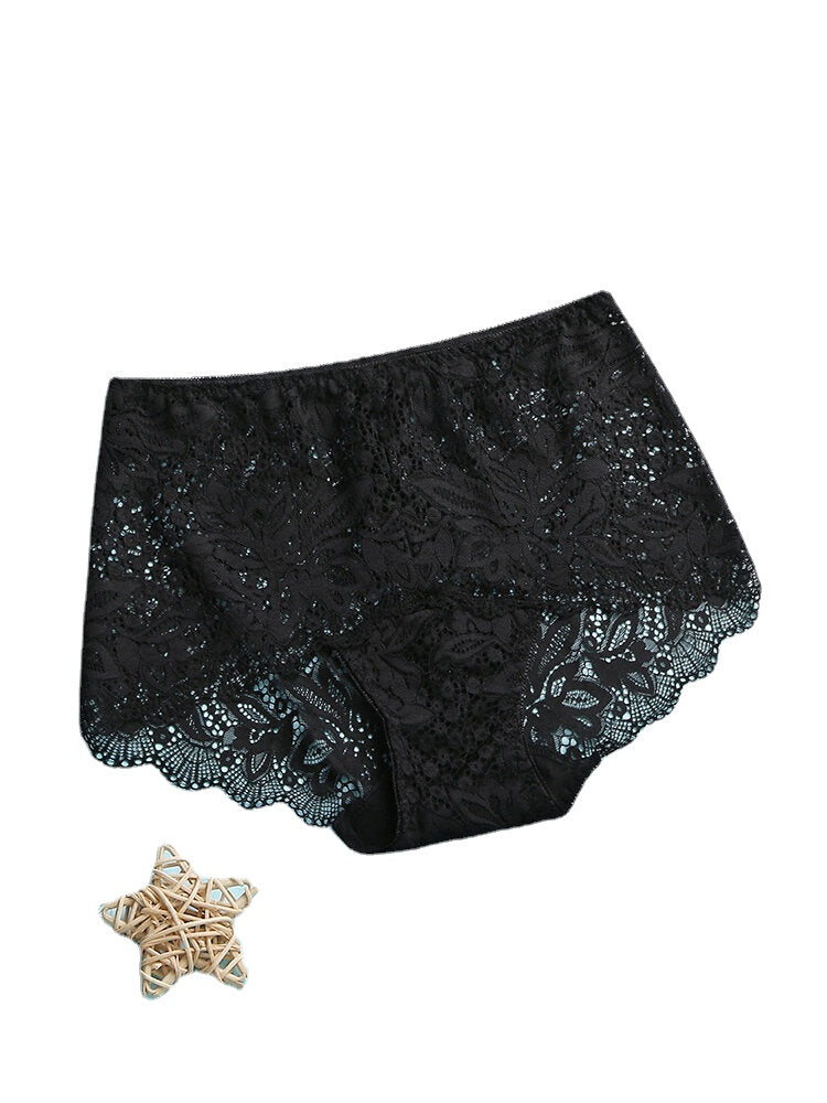 Women's Floral Lace Mid Waist Breathable Panties