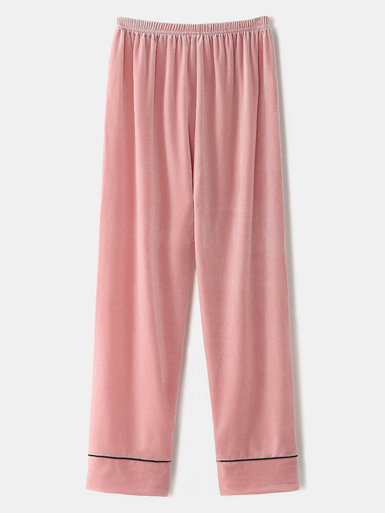 Plus Size Velvet Pajama Set: Lapel Button Top & Loose Straight Pants for Women