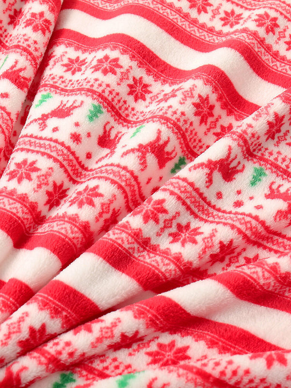 Women Thick Christmas Snowflake Elk Print Flannel Fleece Lined Warm Pajamas