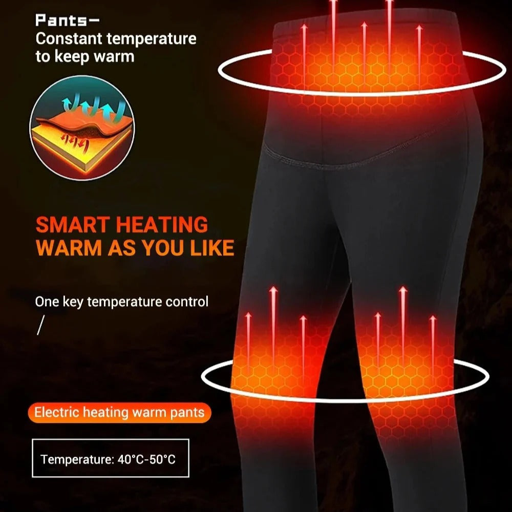 USB Heated Thermal Underwear Pants - 3 Temperature Settings | Winter Warming Base Layer for Men & Women