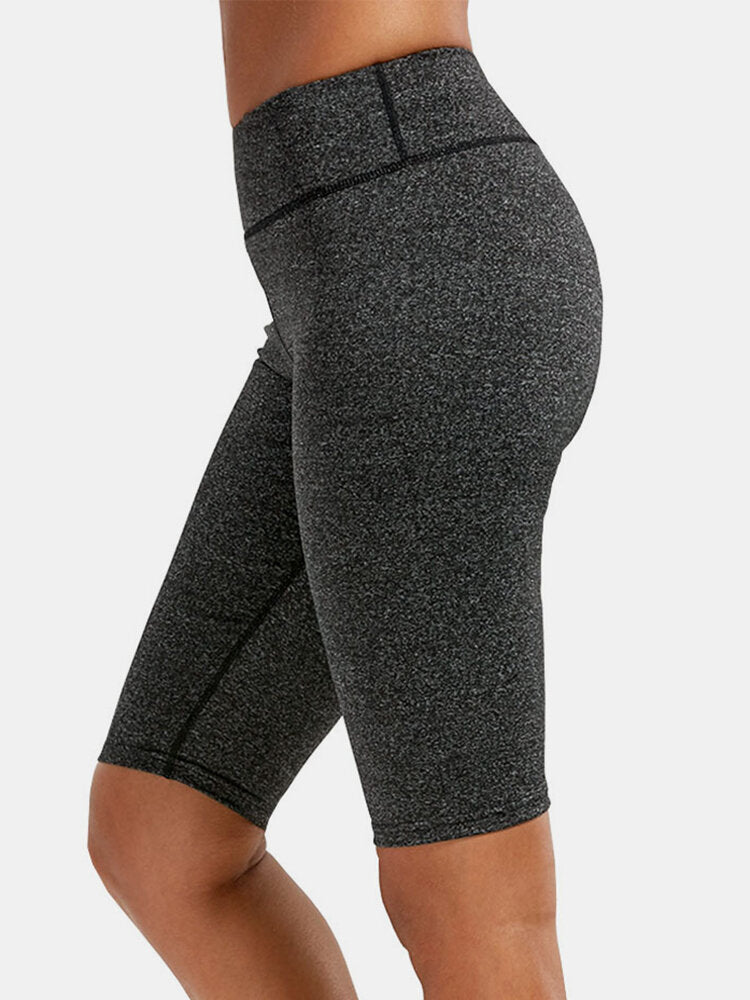 Solid Color Women Dry Quickly High Waist Biker Shorts For Running Yoga