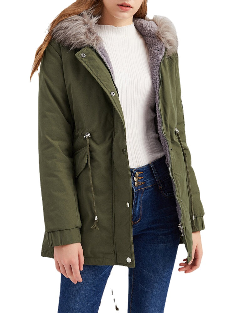 Plus Size Women Contrast Plush Lined Thick Hooded Coats With Faux Fur Main image