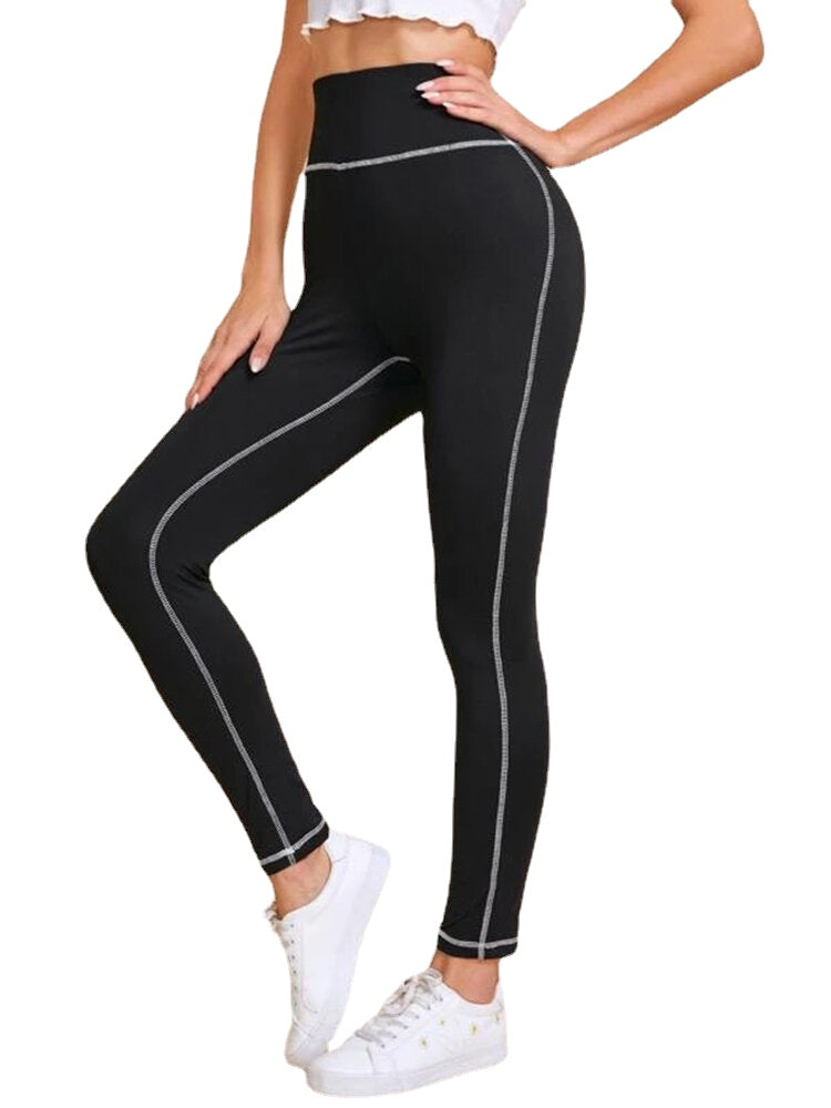 Women Solid Color High Waist TopstitchYoga Leggings Main image