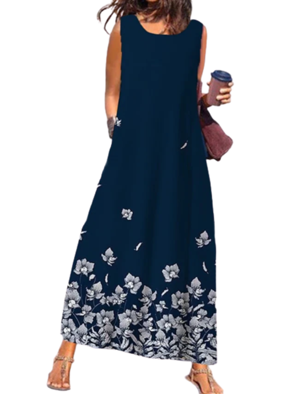 Women's Floral Pocket Crew Neck Weekend Vacation Sleeveless Swing Dress Main image