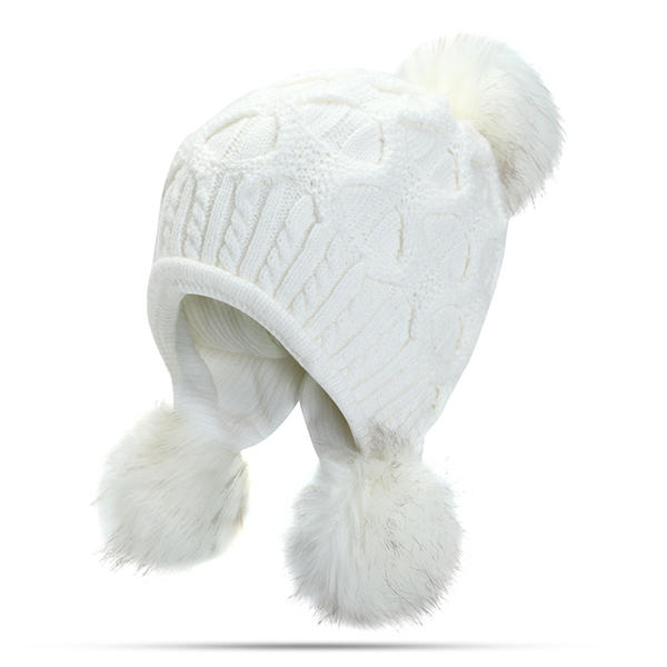 Womens Winter Warm Crochet Knitted Wool Beanie Hat Pompom Ball Ski Cap