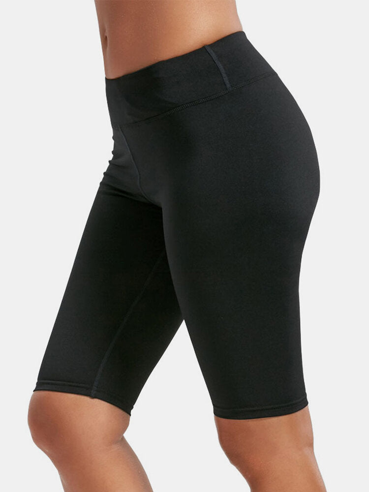 Solid Color Women Dry Quickly High Waist Biker Shorts For Running Yoga