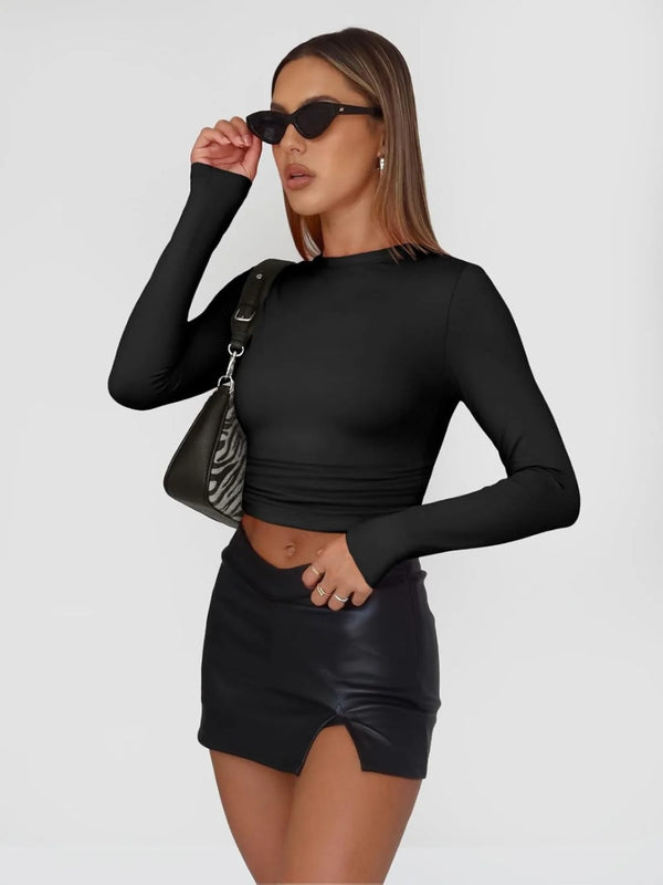 Womens Long Sleeve Shirts Basic Crop Tops Tight Slim Fit Cute Teen Girls Fall Winter Clothes
